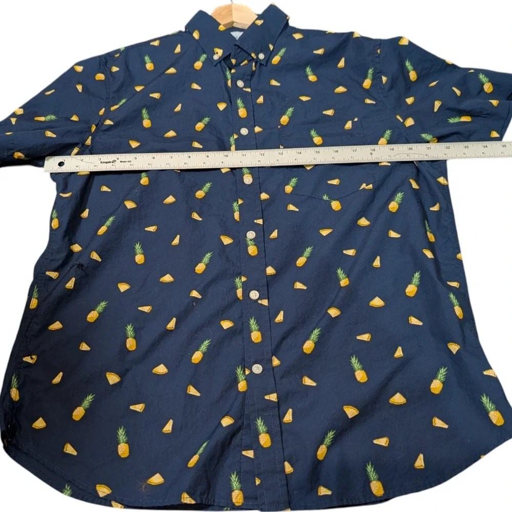 Banana Republic Mens Luxe Poplin Slim Fit Pineapple Print Shirt Navy Blue L